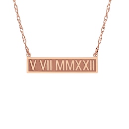 Roman Numeral Bar Necklace 14K Rose Gold 18"