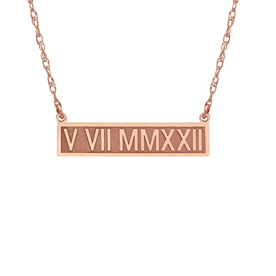 Roman Numeral Bar Necklace 14K Rose Gold 18"