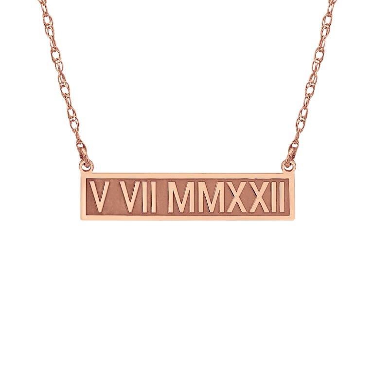 Main Image 1 of Roman Numeral Bar Necklace 14K Rose Gold 18&quot;