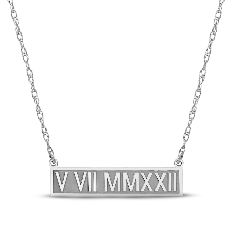 Roman Numeral Bar Necklace 14K White Gold 18"