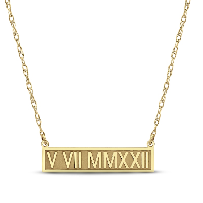 Roman Numeral Bar Necklace 14K Yellow Gold 18"