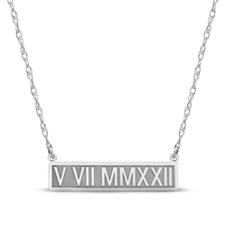 Roman Numeral Bar Necklace Sterling Silver 18"