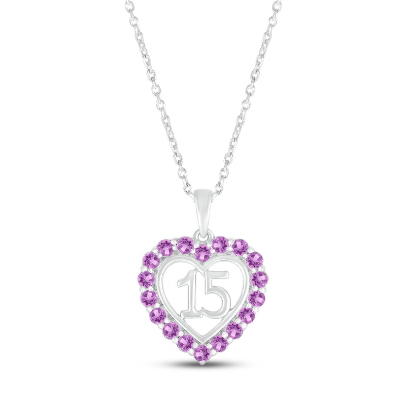 Main Image 1 of Amethyst Quinceañera Heart Necklace 10K White Gold 18&quot;
