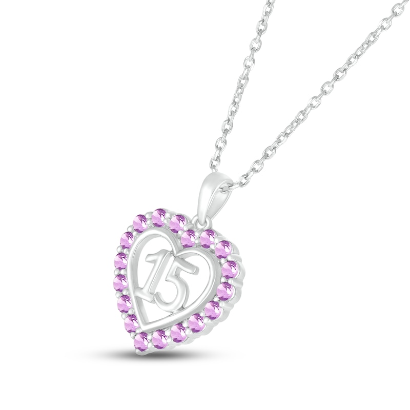 Main Image 2 of Amethyst Quinceañera Heart Necklace 10K White Gold 18&quot;
