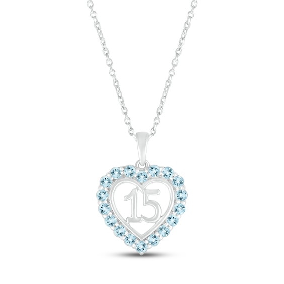 Aquamarine Quinceañera Heart Necklace 10K White Gold 18"