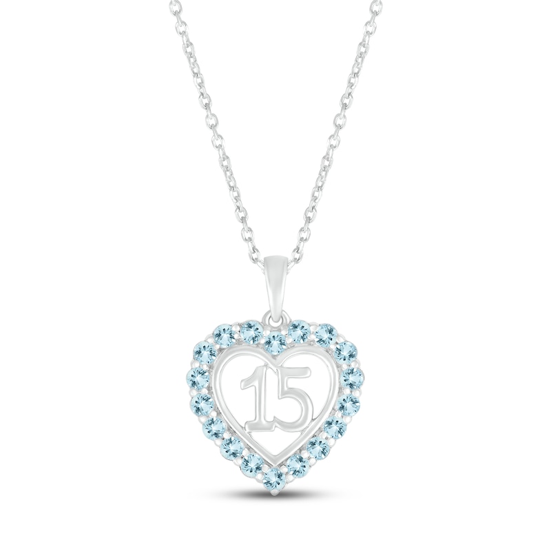 Main Image 1 of Aquamarine Quinceañera Heart Necklace 10K White Gold 18"