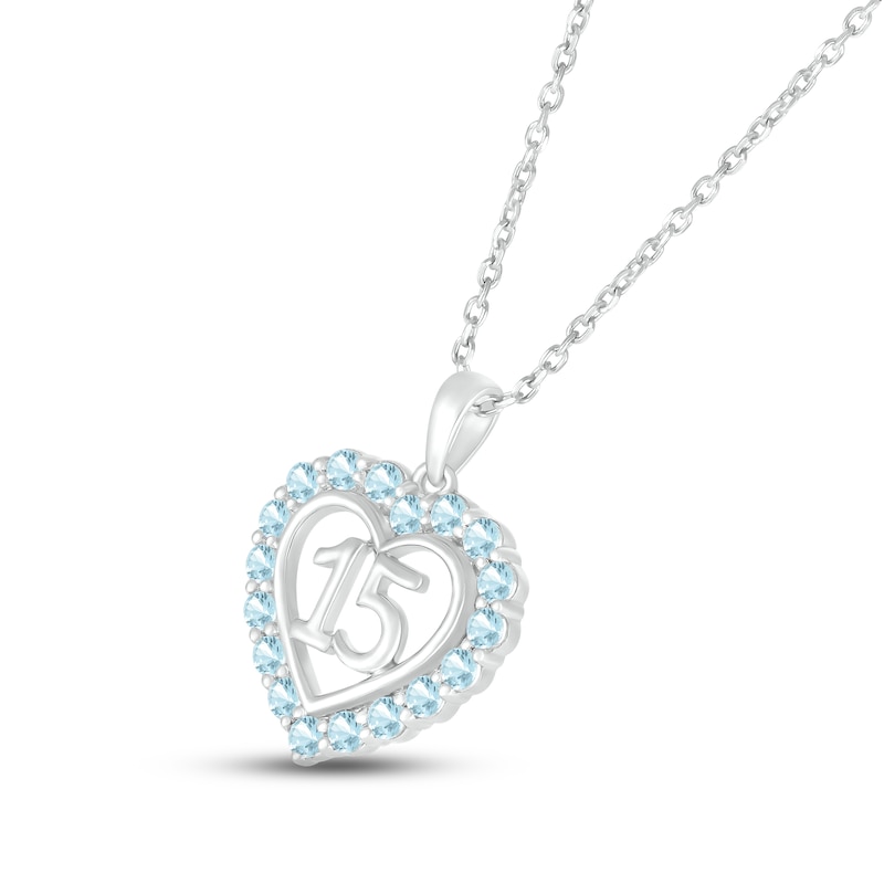 Aquamarine Quinceañera Heart Necklace 10K White Gold 18"