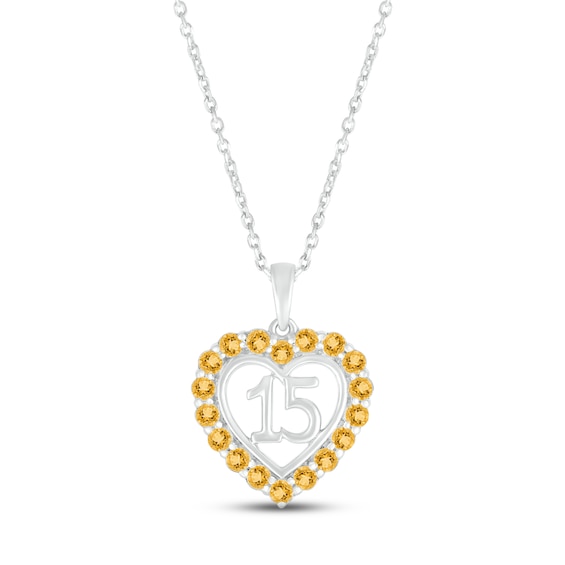 Citrine Quinceañera Heart Necklace 10K White Gold 18"