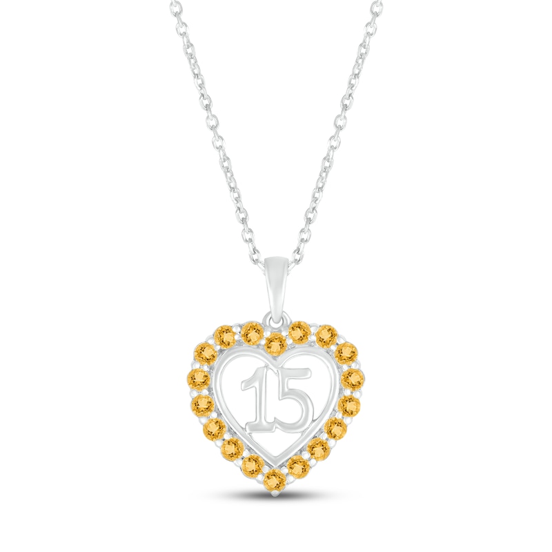 Main Image 1 of Citrine Quinceañera Heart Necklace 10K White Gold 18&quot;