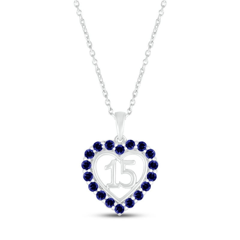 Main Image 1 of Blue Lab-Created Sapphire Quinceañera Heart Necklace 10K White Gold 18&quot;