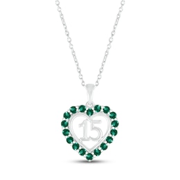 Lab-Created Emerald Quinceañera Heart Necklace 10K White Gold 18"