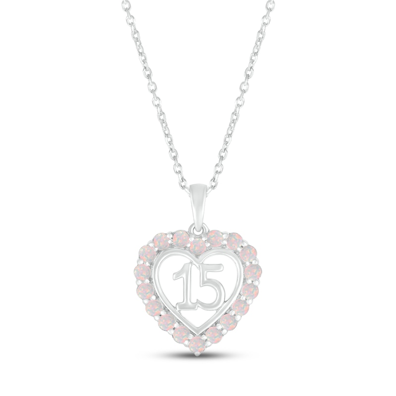 Main Image 1 of Lab-Created Opal Quinceañera Heart Necklace 10K White Gold 18&quot;