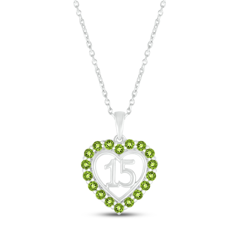 Main Image 1 of Peridot Quinceañera Heart Necklace 10K White Gold 18"