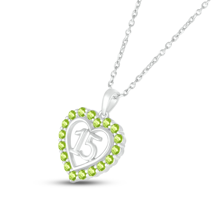 Main Image 2 of Peridot Quinceañera Heart Necklace 10K White Gold 18"