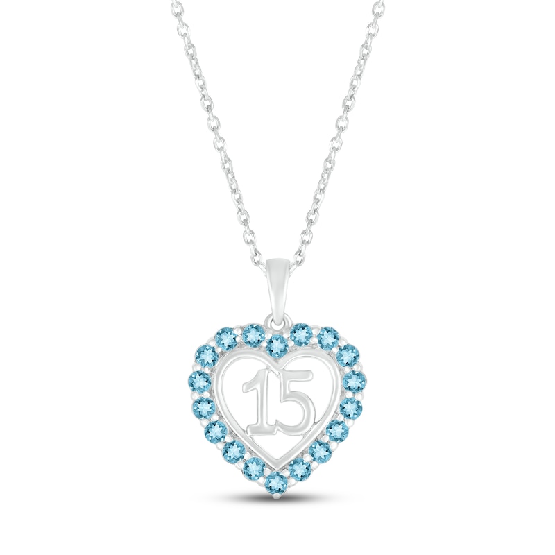 Main Image 1 of Swiss Blue Topaz Quinceañera Heart Necklace 10K White Gold 18&quot;