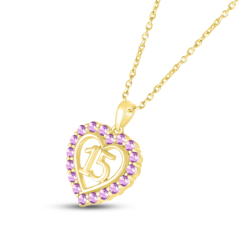 Amethyst Quinceañera Heart Necklace 10K Yellow Gold 18"