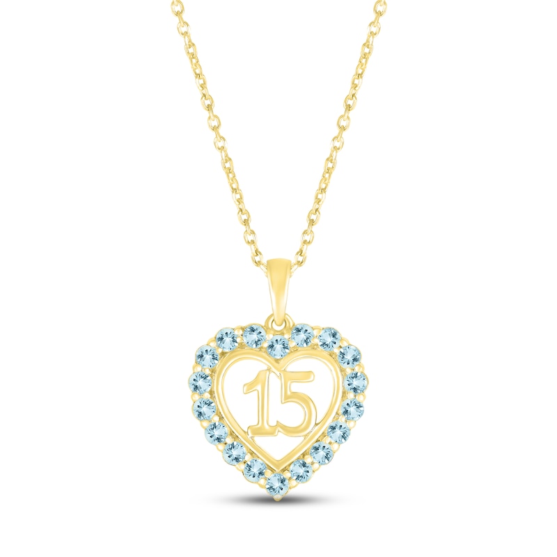 Aquamarine Quinceañera Heart Necklace 10K Yellow Gold 18"
