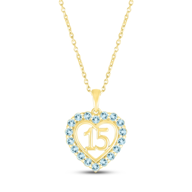 Main Image 1 of Aquamarine Quinceañera Heart Necklace 10K Yellow Gold 18&quot;