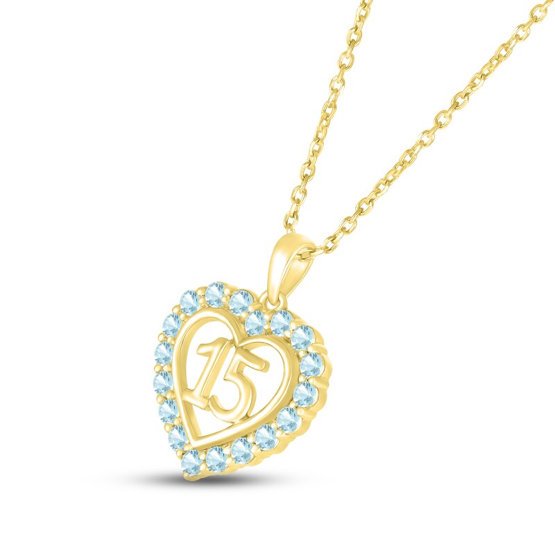 Aquamarine Quinceañera Heart Necklace 10K Yellow Gold 18"