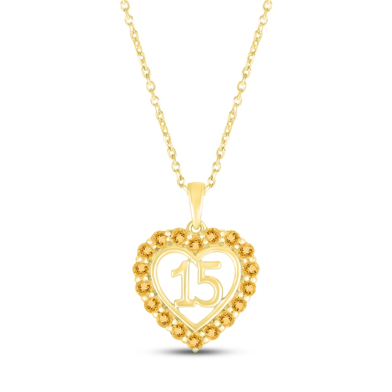 Citrine Quinceañera Heart Necklace 10K Yellow Gold 18"