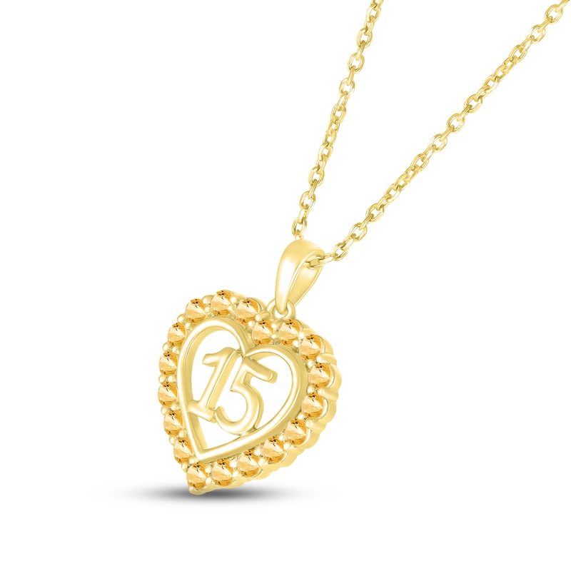Citrine Quinceañera Heart Necklace 10K Yellow Gold 18"