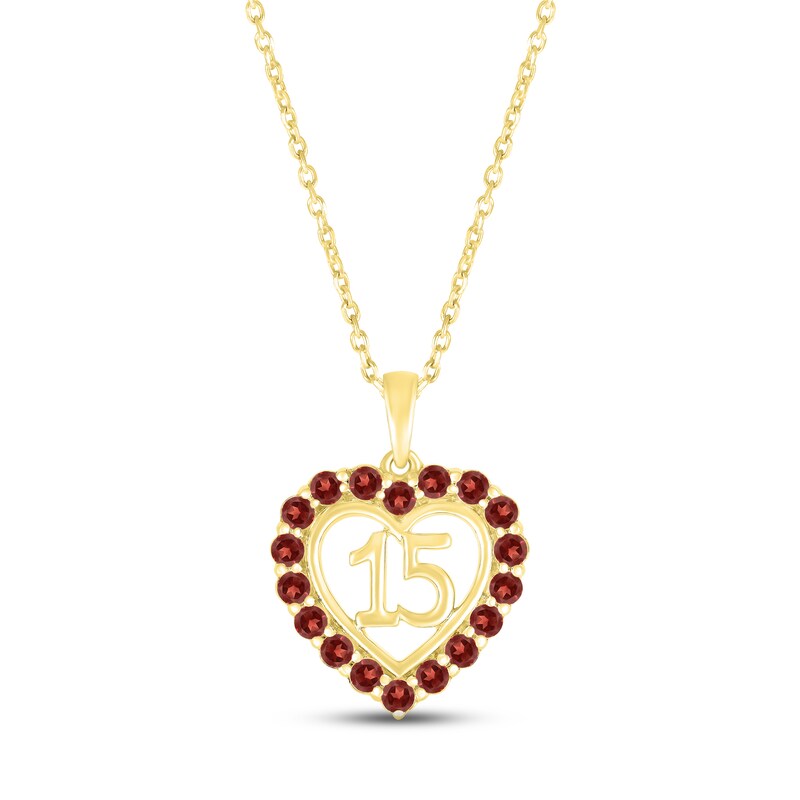 Main Image 1 of Garnet Quinceañera Heart Necklace 10K Yellow Gold 18&quot;
