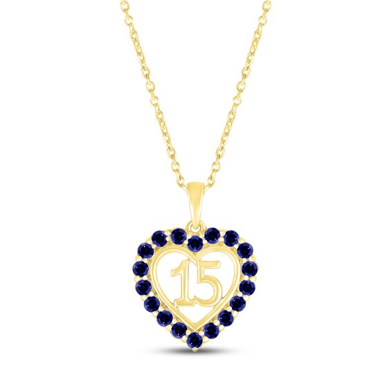 Blue Lab-Created Sapphire Quinceañera Heart Necklace 10K Gold 18