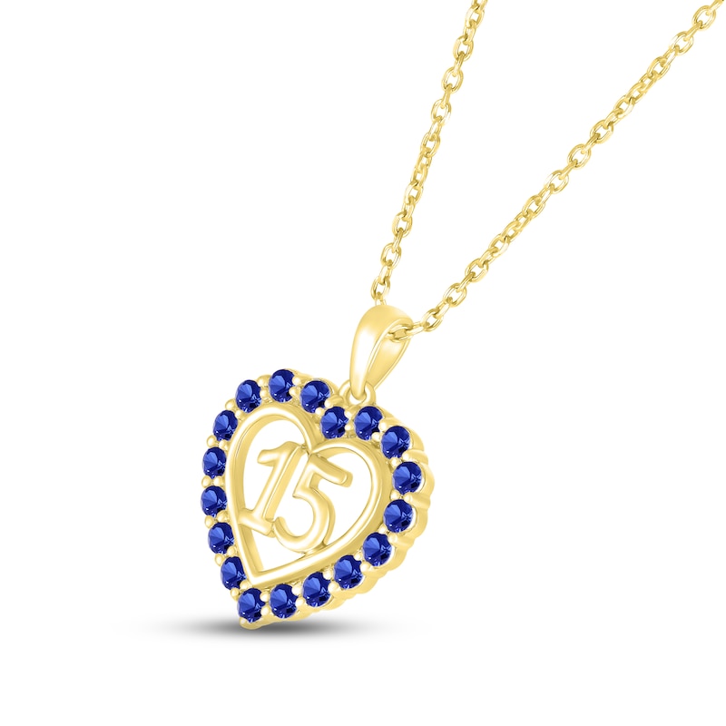 Blue Lab-Created Sapphire Quinceañera Heart Necklace 10K Yellow Gold 18"
