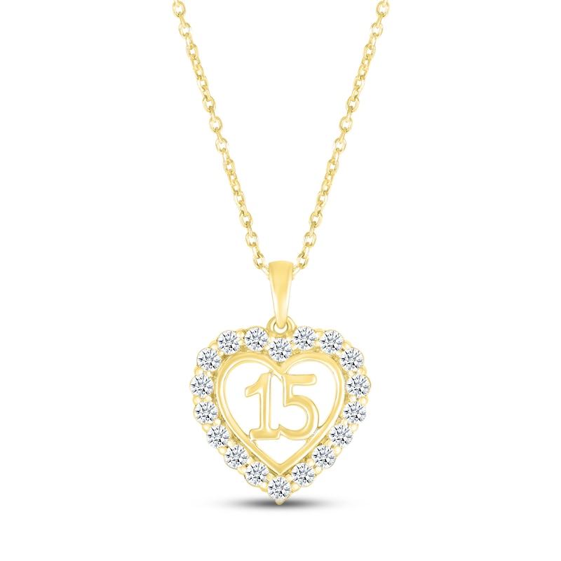 Main Image 1 of White Lab-Created Sapphire Quinceañera Heart Necklace 10K Yellow Gold 18&quot;