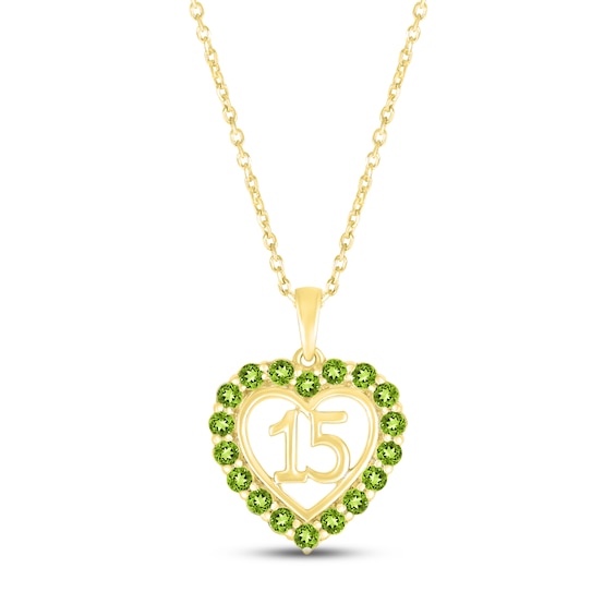 Peridot Quinceañera Heart Necklace 10K Yellow Gold 18"