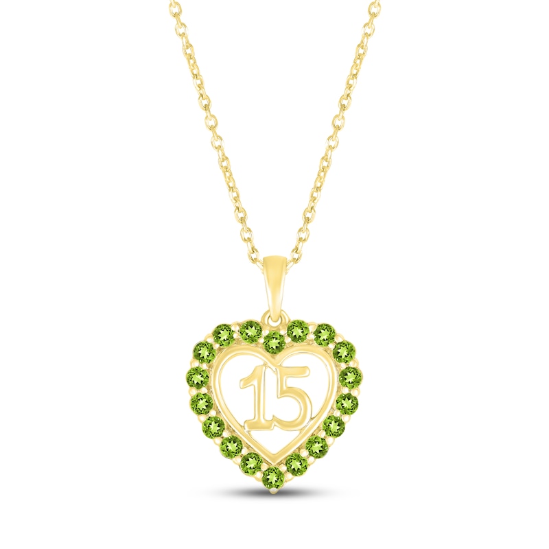 Main Image 1 of Peridot Quinceañera Heart Necklace 10K Yellow Gold 18"