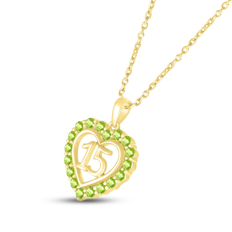 Peridot Quinceañera Heart Necklace 10K Yellow Gold 18"