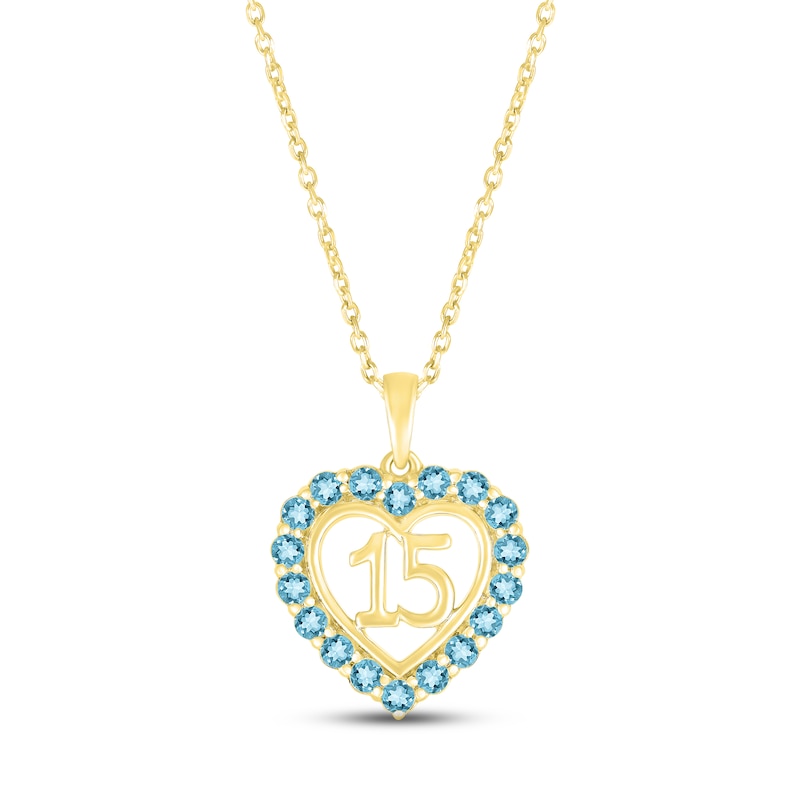 Main Image 1 of Swiss Blue Topaz Quinceañera Heart Necklace 10K Yellow Gold 18&quot;
