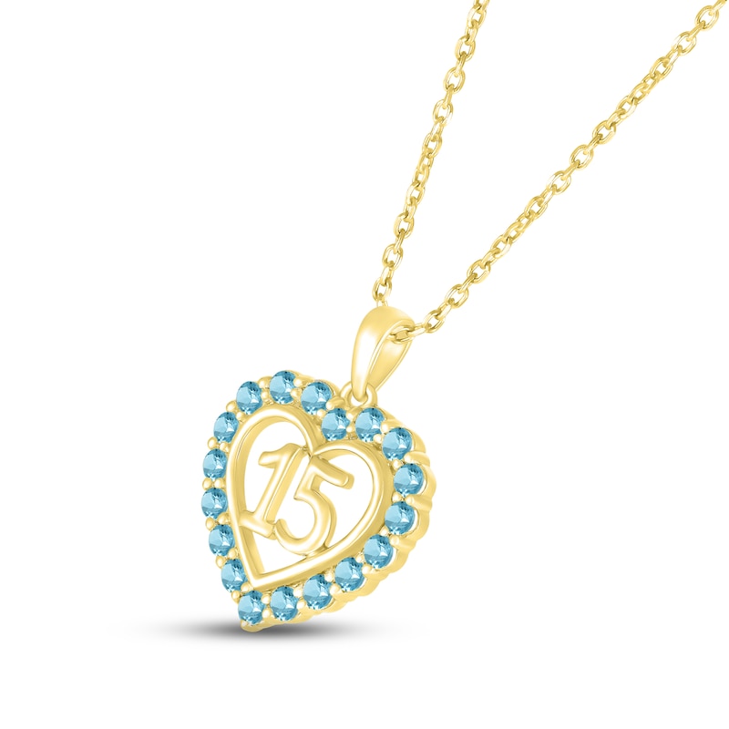 Main Image 2 of Swiss Blue Topaz Quinceañera Heart Necklace 10K Yellow Gold 18&quot;