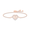 Thumbnail Image 1 of White Lab-Created Sapphire Quinceañera Heart Bolo Bracelet 10K Rose Gold 9.5&quot;