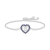 Blue Lab-Created Sapphire Quinceañera Heart Bolo Bracelet 10K White Gold 9.5"