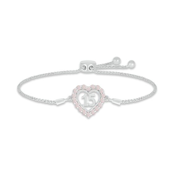 Lab-Created Opal Quinceañera Heart Bolo Bracelet Sterling Silver 9.5"