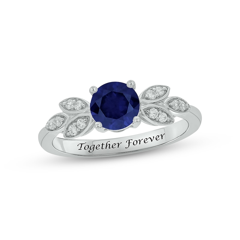 Blue Lab-Created Sapphire & Diamond Leaf Promise Ring 1/10 ct tw Round-cut Sterling Silver