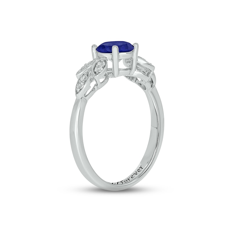 Main Image 2 of Blue Lab-Created Sapphire & Diamond Leaf Promise Ring 1/10 ct tw Round-cut Sterling Silver