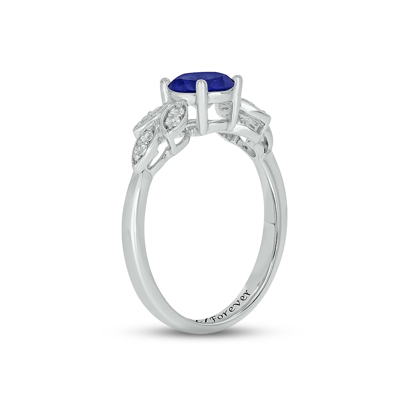 Blue Lab-Created Sapphire & Diamond Leaf Promise Ring 1/10 ct tw Round-cut Sterling Silver