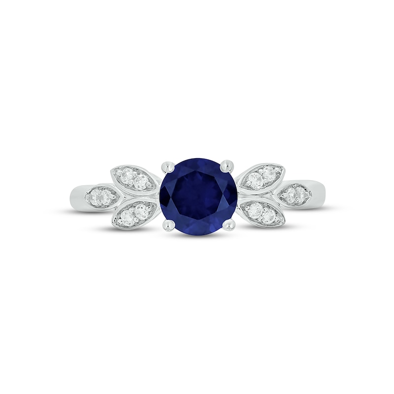 Blue Lab-Created Sapphire & Diamond Leaf Promise Ring 1/10 ct tw Round-cut Sterling Silver