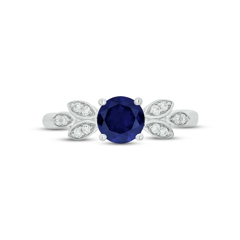 Main Image 3 of Blue Lab-Created Sapphire & Diamond Leaf Promise Ring 1/10 ct tw Round-cut Sterling Silver