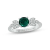 Thumbnail Image 1 of Lab-Created Emerald & Diamond Leaf Promise Ring 1/10 ct tw Round-cut Sterling Silver