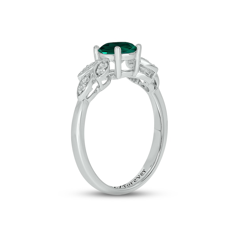 Main Image 2 of Lab-Created Emerald & Diamond Leaf Promise Ring 1/10 ct tw Round-cut Sterling Silver