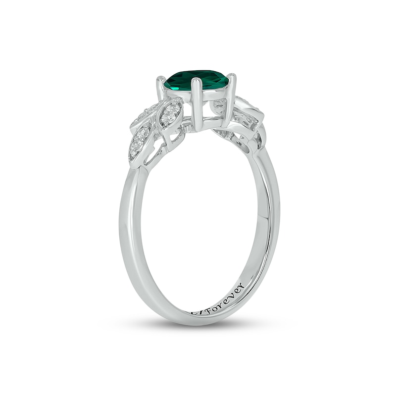 Lab-Created Emerald & Diamond Leaf Promise Ring 1/10 ct tw Round-cut Sterling Silver