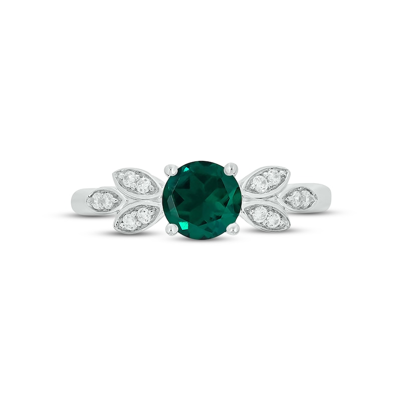 Lab-Created Emerald & Diamond Leaf Promise Ring 1/10 ct tw Round-cut Sterling Silver
