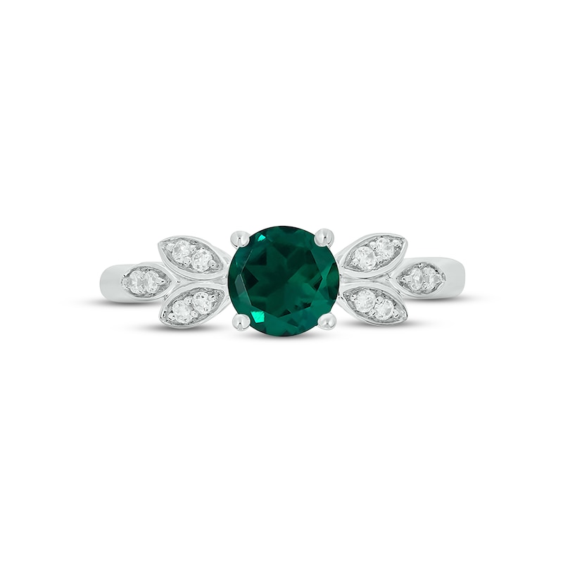 Main Image 3 of Lab-Created Emerald & Diamond Leaf Promise Ring 1/10 ct tw Round-cut Sterling Silver