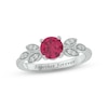 Thumbnail Image 0 of Lab-Created Ruby & Diamond Leaf Promise Ring 1/10 ct tw Round-cut Sterling Silver