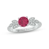 Thumbnail Image 1 of Lab-Created Ruby & Diamond Leaf Promise Ring 1/10 ct tw Round-cut Sterling Silver