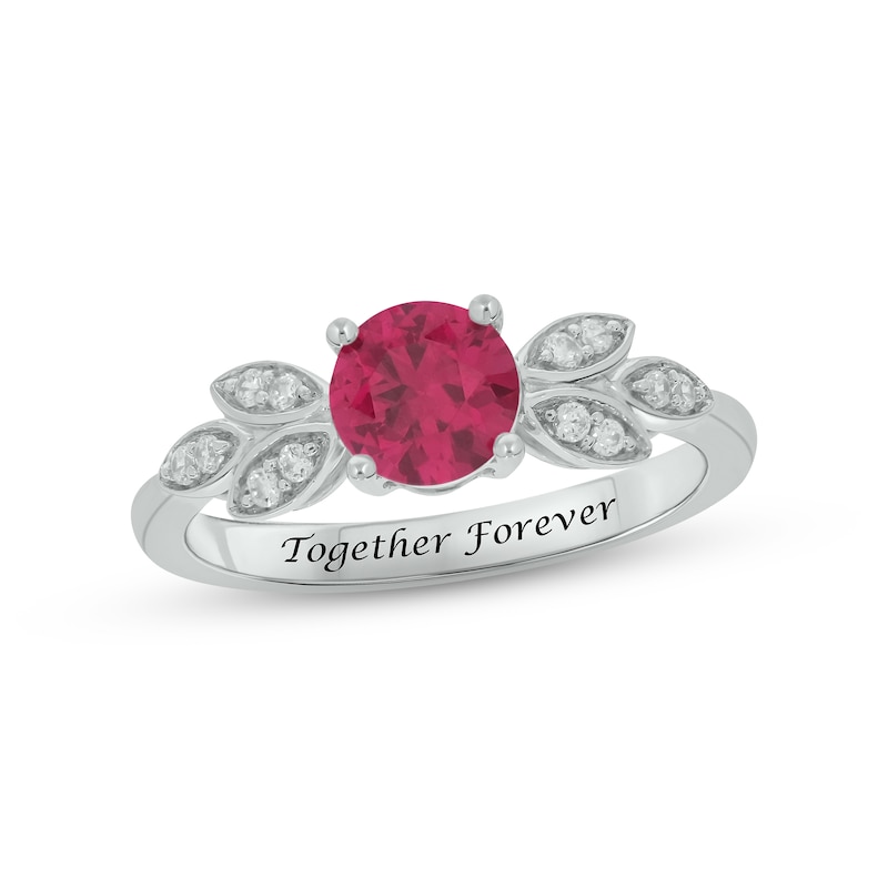Main Image 1 of Lab-Created Ruby & Diamond Leaf Promise Ring 1/10 ct tw Round-cut Sterling Silver